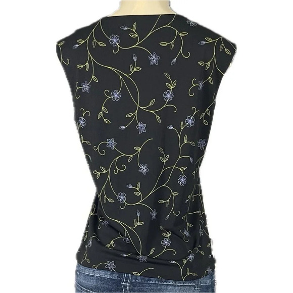Casual Corner Vintage L Black Floral Print Crew Neckline Sleeveless Blouse - Picture 4 of 6